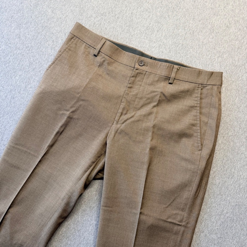 Jos. A. Bank Traveler Slim Fit Brown Dress Pants Mens 34x32 Flat Front Trousers